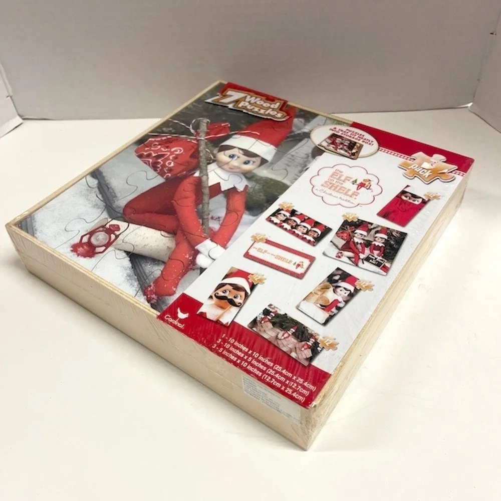 Elf on the Shelf 7 Wood Puzzles in Storage‎ Box Christmas Cardinal 89094 NEW